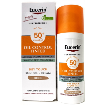 Eucerin Sun Face Oil Control Gel-Crema FPS 50+ |Protector Solar Tono Medio|.- 50 mililitros.